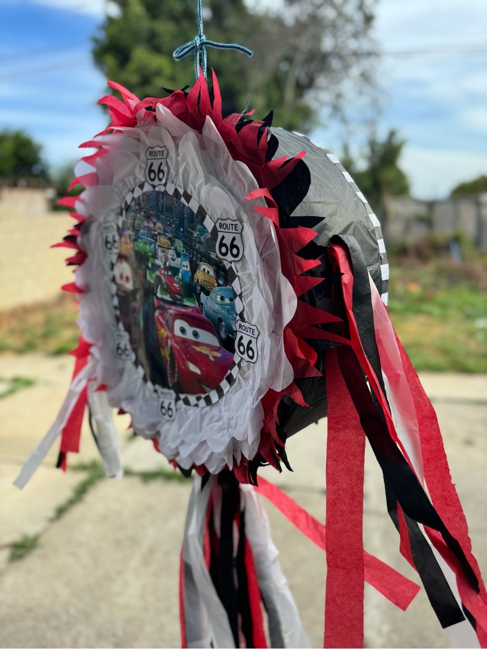 Cars Lighting McQueen Route 66 Themed Pinata - Red, Black, White